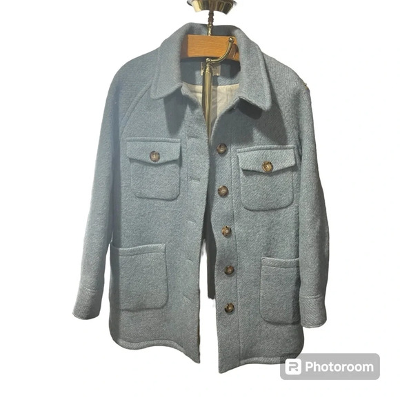 SÉZANE ~ Blue Joe Button Down Wool Coat Jacket - Picture 2 of 14